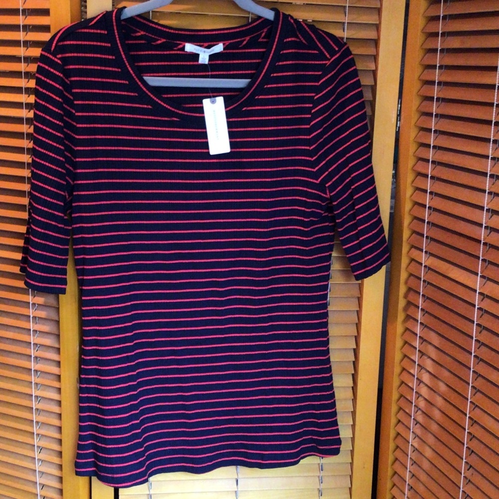 Pure Good Women’s Striped Scoop Neck Top - Black & Red